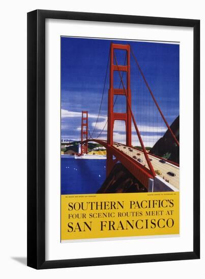 Southern Pacific's Four Scenic Routes Meet at San Francisco Travel Poster-null-Framed Giclee Print