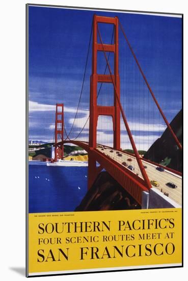 Southern Pacific's Four Scenic Routes Meet at San Francisco Travel Poster-null-Mounted Giclee Print