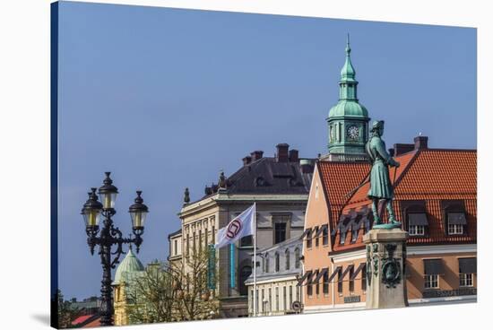Southern Sweden, Karlskrona, Stortorget Square, town buildings-Walter Bibikow-Stretched Canvas