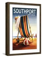 Southport, North Carolina - Beach Chair and Ball-Lantern Press-Framed Art Print