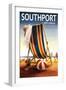 Southport, North Carolina - Beach Chair and Ball-Lantern Press-Framed Art Print