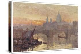 Southwark Bridege with Boats-Herbert Marshall-Stretched Canvas