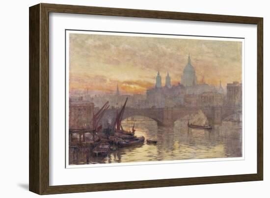 Southwark Bridege with Boats-Herbert Marshall-Framed Art Print