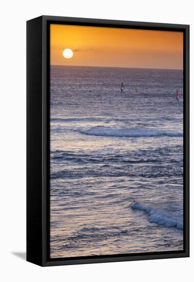 Southwest Australia, Prevelly, Surfers Point, Windsurfers, Dusk-Walter Bibikow-Framed Stretched Canvas