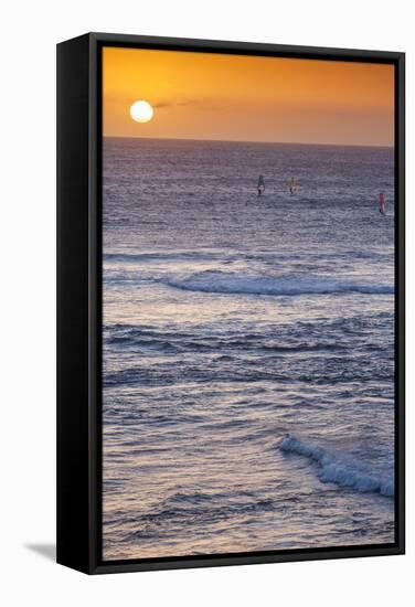 Southwest Australia, Prevelly, Surfers Point, Windsurfers, Dusk-Walter Bibikow-Framed Stretched Canvas