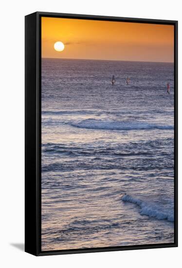 Southwest Australia, Prevelly, Surfers Point, Windsurfers, Dusk-Walter Bibikow-Framed Stretched Canvas