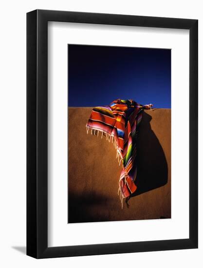 Southwest Blanket on Adobe Wall-Jim Zuckerman-Framed Photographic Print