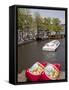 Souvenir Clogs and Canal, Amsterdam, Holland, Europe-Frank Fell-Framed Stretched Canvas