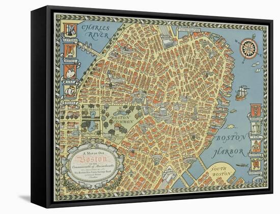 Souvenir Map of Boston-David Pollack-Framed Stretched Canvas