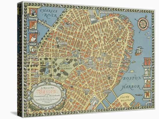 Souvenir Map of Boston-David Pollack-Stretched Canvas