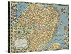 Souvenir Map of Boston-David Pollack-Stretched Canvas