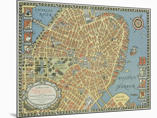 Souvenir Map of Boston-David Pollack-Mounted Giclee Print