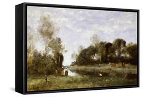 Souvenir of the Bresle at Incheville-Jean-Baptiste-Camille Corot-Framed Stretched Canvas