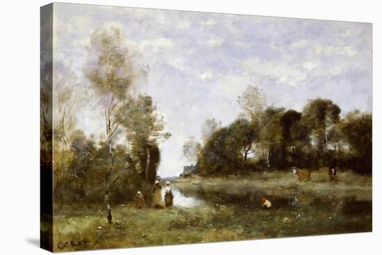 Souvenir of the Bresle at Incheville-Jean-Baptiste-Camille Corot-Stretched Canvas