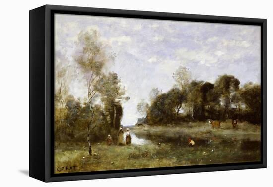 Souvenir of the Bresle at Incheville-Jean-Baptiste-Camille Corot-Framed Stretched Canvas