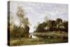 Souvenir of the Bresle at Incheville-Jean-Baptiste-Camille Corot-Stretched Canvas