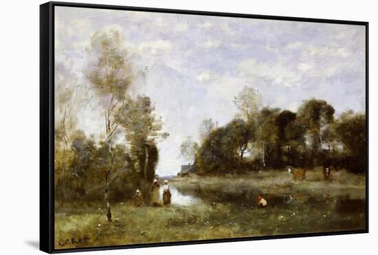 Souvenir of the Bresle at Incheville-Jean-Baptiste-Camille Corot-Framed Stretched Canvas