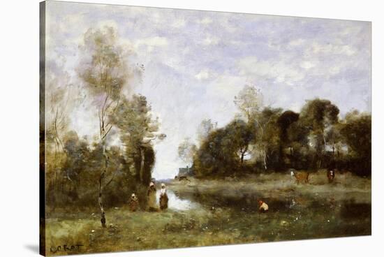 Souvenir of the Bresle at Incheville-Jean-Baptiste-Camille Corot-Stretched Canvas