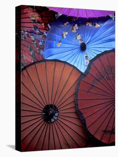 Souvenir Parasols for Sale at a Market, Rangoon, Burma-Brian McGilloway-Stretched Canvas