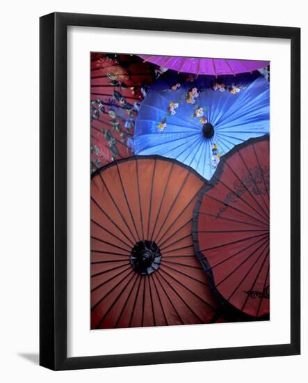 Souvenir Parasols for Sale at a Market, Rangoon, Burma-Brian McGilloway-Framed Photographic Print