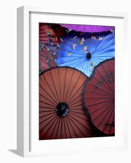 Souvenir Parasols for Sale at a Market, Rangoon, Burma-Brian McGilloway-Framed Photographic Print