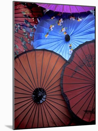 Souvenir Parasols for Sale at a Market, Rangoon, Burma-Brian McGilloway-Mounted Photographic Print