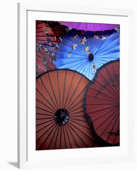Souvenir Parasols for Sale at a Market, Rangoon, Burma-Brian McGilloway-Framed Photographic Print
