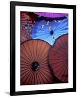 Souvenir Parasols for Sale at a Market, Rangoon, Burma-Brian McGilloway-Framed Photographic Print