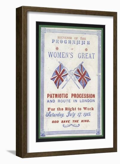 Souvenir Programme of the Women's Procession for the Right to Work, London, 17 July 1915-null-Framed Giclee Print