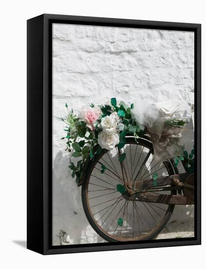 Souvenir Shop Bicycle, UNESCO World Heritage Site, Terra dei Trulli, Alberobello, Puglia, Italy-Walter Bibikow-Framed Stretched Canvas
