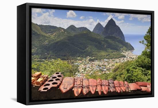 Souvenir Stall with View of the Pitons and Soufriere-Eleanor-Framed Stretched Canvas