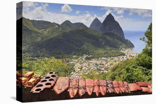 Souvenir Stall with View of the Pitons and Soufriere-Eleanor-Stretched Canvas