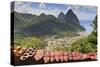 Souvenir Stall with View of the Pitons and Soufriere-Eleanor-Stretched Canvas
