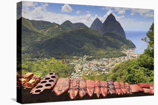 Souvenir Stall with View of the Pitons and Soufriere-Eleanor-Stretched Canvas