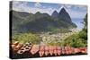 Souvenir Stall with View of the Pitons and Soufriere-Eleanor-Stretched Canvas