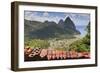 Souvenir Stall with View of the Pitons and Soufriere-Eleanor-Framed Photographic Print