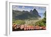 Souvenir Stall with View of the Pitons and Soufriere-Eleanor-Framed Photographic Print