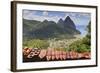 Souvenir Stall with View of the Pitons and Soufriere-Eleanor-Framed Photographic Print