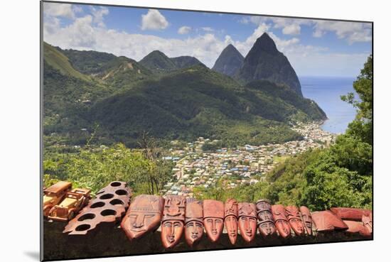 Souvenir Stall with View of the Pitons and Soufriere-Eleanor-Mounted Photographic Print