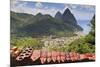 Souvenir Stall with View of the Pitons and Soufriere-Eleanor-Mounted Photographic Print