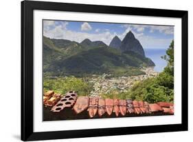 Souvenir Stall with View of the Pitons and Soufriere-Eleanor-Framed Photographic Print