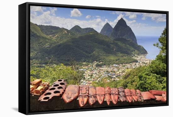 Souvenir Stall with View of the Pitons and Soufriere-Eleanor-Framed Stretched Canvas