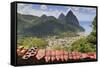 Souvenir Stall with View of the Pitons and Soufriere-Eleanor-Framed Stretched Canvas