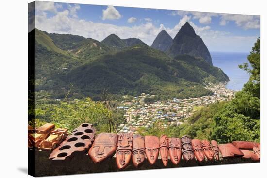 Souvenir Stall with View of the Pitons and Soufriere-Eleanor-Stretched Canvas