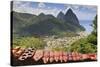 Souvenir Stall with View of the Pitons and Soufriere-Eleanor-Stretched Canvas