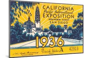 Souvenir Ticket, California Exposition, San Diego-null-Mounted Art Print