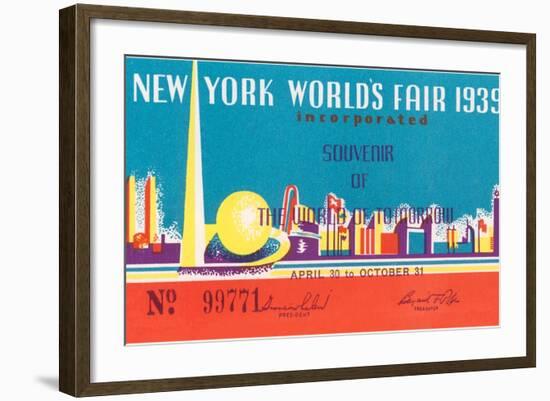 Souvenir Ticket to New York World's Fair, 1939-null-Framed Art Print