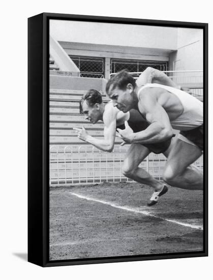 Soviet Athletes Boris Tokarev and Vladimir Suharev Practicing for the Russian Olympics-Lisa Larsen-Framed Stretched Canvas