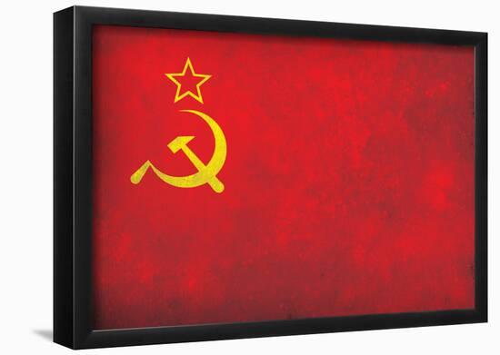 Soviet Flag Distressed Art Print Poster-null-Framed Poster