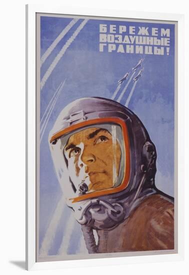 Soviet Poster with Pilot Wearing Helmet-null-Framed Giclee Print